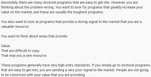 This is the YouTube video description screenshot. It is discussing the the easy PhD programs as well as harder PhD programs than a job.